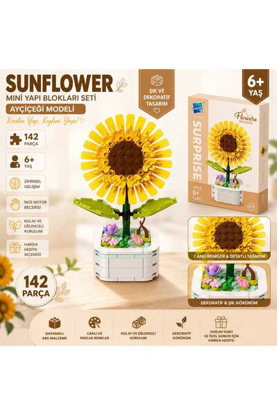 KOZMİK GİFT Sunflower Mini Yapı Blokları Seti 142 Parça Ayçiçeği Modeli Mini ...