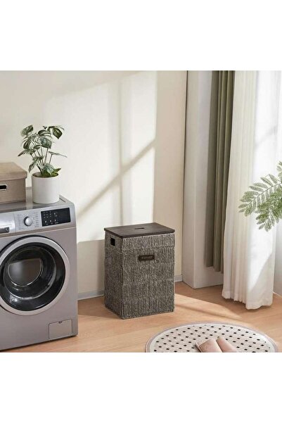 PAN HOME Eleanor Laundry Hamper with Wooden Lid 40x30x55cm-Grey