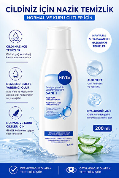 NIVEA Aloe Vera + Hyaluronic Acid Sensitive Cleansing Milk 200 ml - for Norma...