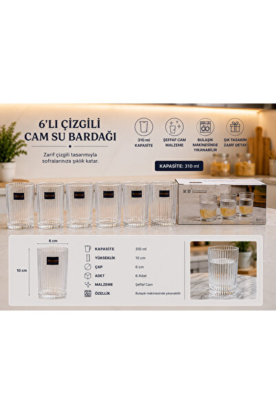 Diamonds 6lı CAM SU BARDAĞI ÇİZGİLİ