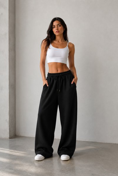 yx yustex sport Women's 2-Pack (Black&Gray) Oversize Baggy 2-Thread Loose-Leg Sweatpants