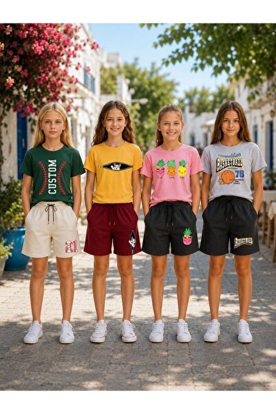 cm buseyiz C&M Girls' Multi-Colored Printed 4-Piece Shorts Set