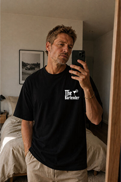 cesita Bartender Barmen Printed Cotton Black T-Shirt T-Shirt