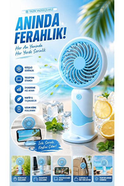 ODOS Home Decor Şarjlı Mini El Fanı Telefon Standlı Taşınabilir USB Masaüstü ...