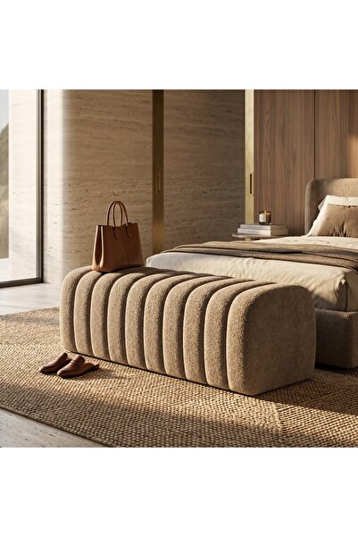 Framgan Luxury Yarma Bench – 8 Yarmalı Gövde, Bej Döşeme, Hol ve Yatak Ucu İçin