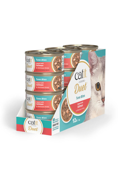 Catit Cuisine Tuna Bites with Salmon Wet Cat Food – 12x75g Grain Free Canned ...
