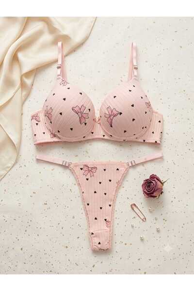 Novera Padded Bow Pattern Detailed Bra Set