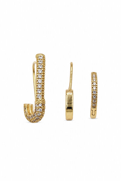 Jack Ferrero Yellow Color Zircon Stone Safety Pin and Hoop Design Bijoux Earr...