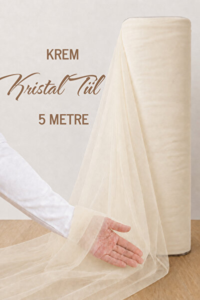 AZRA KINA Krem Süsleme Tülü, 5 METRE, Nişan Tülü Bohça Tülü, Gelin Damat Düğü...