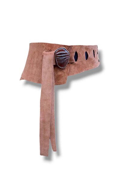 Yılday Gür Butik Amaris Oval Buckle Windowed Tan Nubuck Bohemian Leather Belt