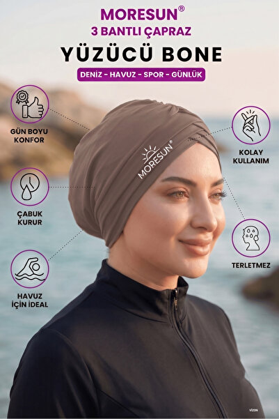 MORESUN قبعة سباحة رياضية بثلاثة أشرطة - قبعة سباحة خارجية جاهزة للارتداء مع ...