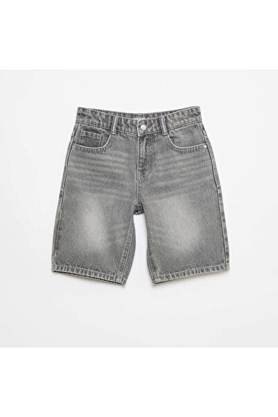 KIABI Slim Fit Stretch Cotton Denim Bermuda Shorts GREY