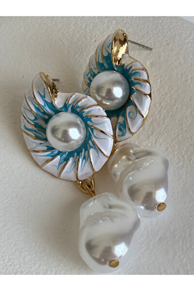 BHR AKSESUAR White Dangle Shell Earrings with Pearls (5.5 cm)