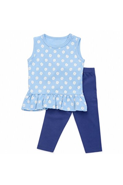 PALM PEANUTS Girls 2 Piece Sleeveless Peplum Top & Leggings Set – Blue Daisy ...