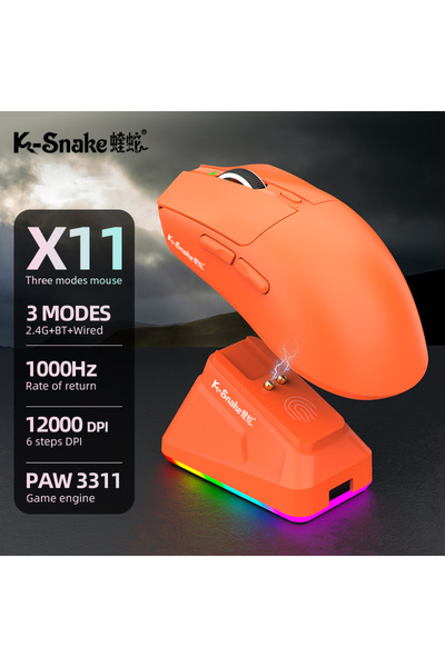 Choice1 Orange K-Snake X11PM Wireless Bluetooth Gaming Mouse，12000DPI，1000HZ ...