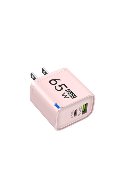 Choice5 Pink US 65W GaN USB C Charger 3 Ports Fast Charging Mobile Phone Adap...