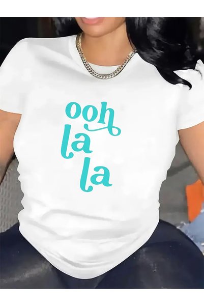 Astogria13 تي شيرت قطني بأكمام قصيرة مع طباعة Ooh La، خفيف الوزن ومتين، مثالي...