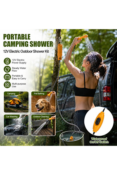 Generic Portable 12V Electric Camping Shower with Detachable Hose and Bag, Id...