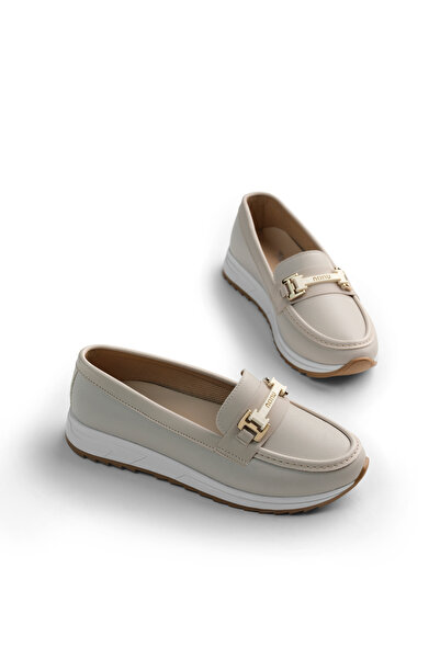 Tonny Black Women's Beige Comfortable Fit Non-Slip Sole Buckle Loafer