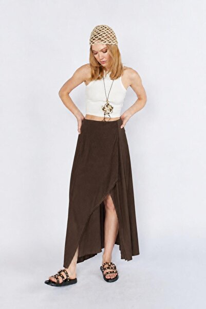 TENA Women's Brown Verev Cut-End Tassel Look Long Skirt