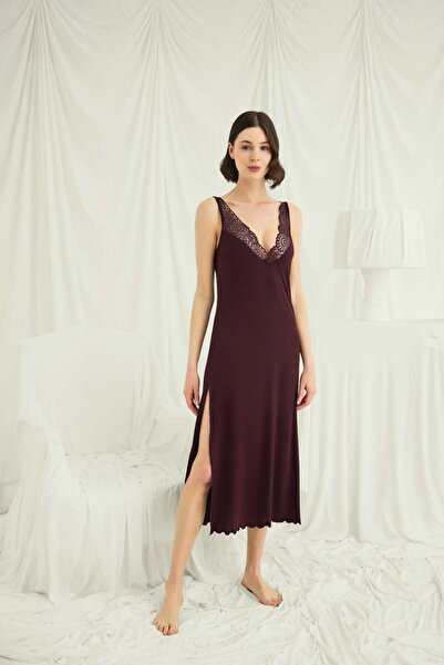 civetta Lace Trimmed and Slit Viscose Nightgown