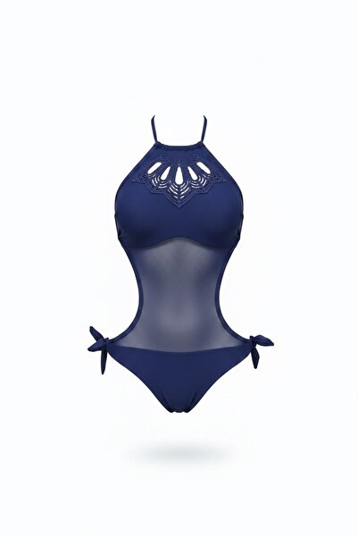 Trendy Design Costum de Baie Întreg Tip Mayokini cu Guler Halter, Inserții de...