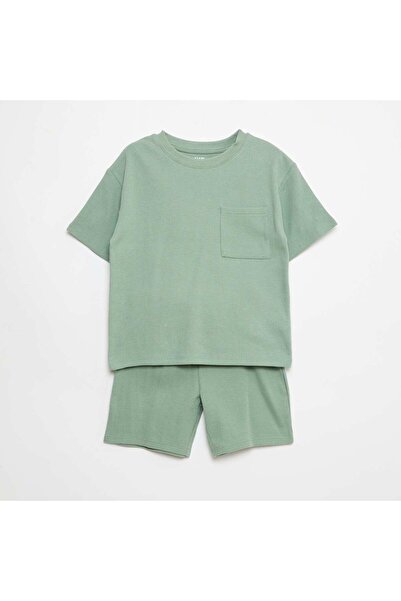 KIABI Plain Cotton Pajama Set GREEN