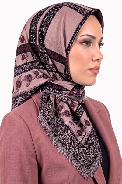hadiora Powder Black Floral Patterned Flared Cotton Scarf