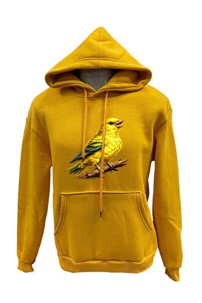 Kanarya Baskılı, Kapüşonlu, kanguru cepli sweatshirt
