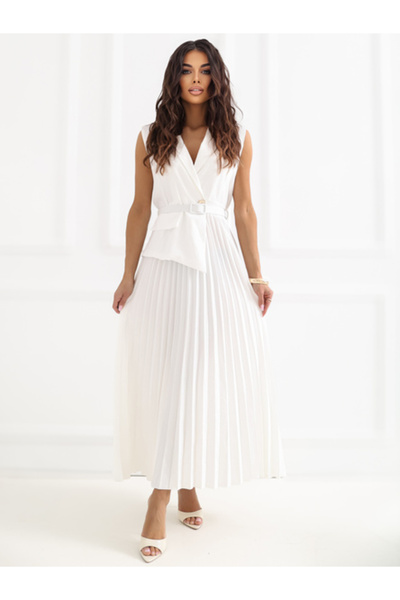 rue parıs Women's Dress, RUE PARIS, Polyester, Flared dress, Ecru, model IT-S...