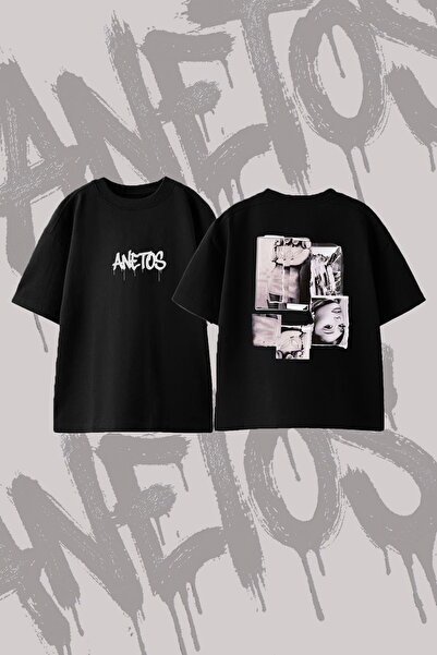 Anetos Ariana Grande_43 Design Back Printed Cotton Black Oversize T-Shirt
