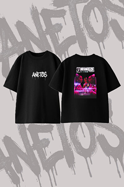 Anetos 7 Rings Design Back Printed Cotton Black Oversize T-Shirt