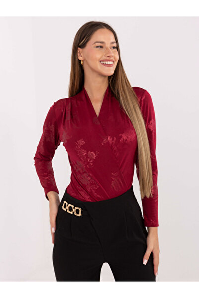 Italy Moda Women's Bodysuit, ITALY MODA, Polyester, Long Sleeve, Bordeaux, mo...