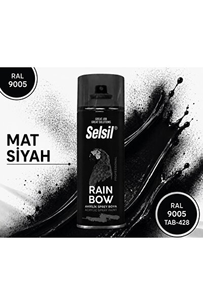 Selsil RAİNBOW AKRİLİK SPREY BOYA MAT SİYAH RAL 9005 (400ML)
