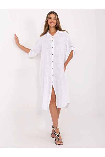 Och Bella Γυναικείο Φόρεμα, Och Bella, Βαμβακερό, Oversized, Λευκό, μοντέλο T...