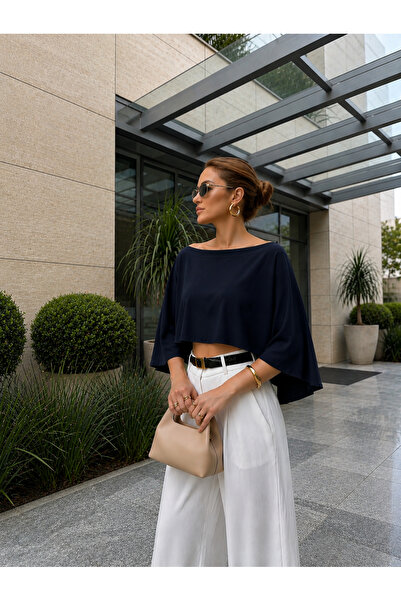 Tarz Cool Women's Boat Neck Cape Blouse Loose Stylish Crop Blouse