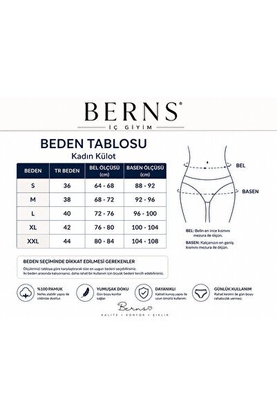 BERNS Kadın 5'li Külot Seti %100 Pamuklu Yüksek Bel Günlük Kullanım Rahat Iç Çamaşırı