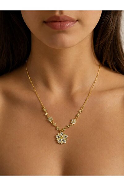 Melisa Takı & Aksesuar 316L Steel Gold Color Transparent Stone Flowering Ivy ...