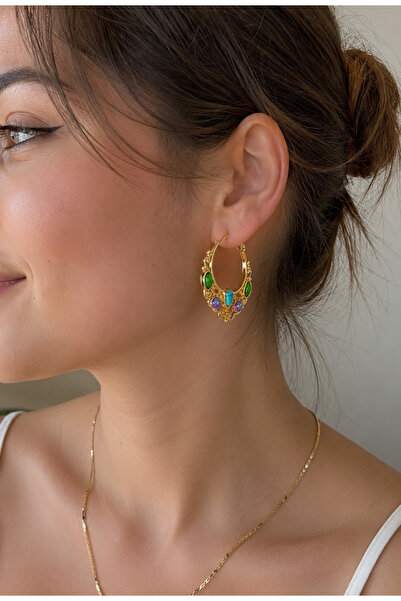 ANKA JEWELLRY أقراط نسائية ملونة من الفولاذ بمظهر الحجر الطبيعي