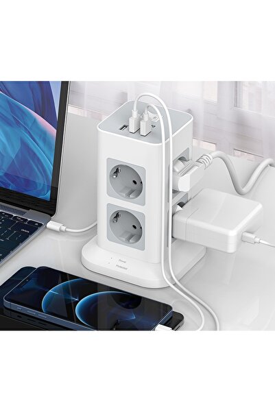 TESSAN Prelungitor cu 8 prize și 3 porturi USB, 2m