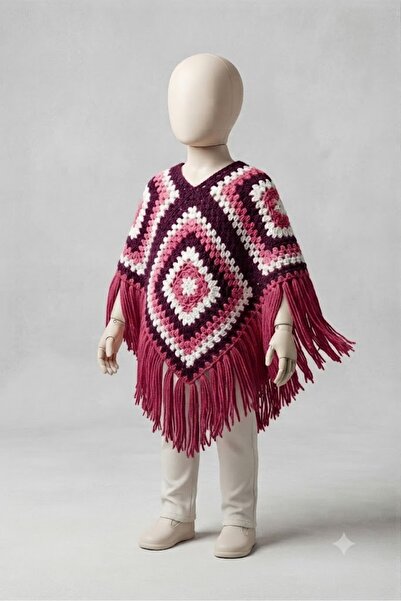 eL&Ma Design El Örgüsü Büyük Motifli Çocuk Panço