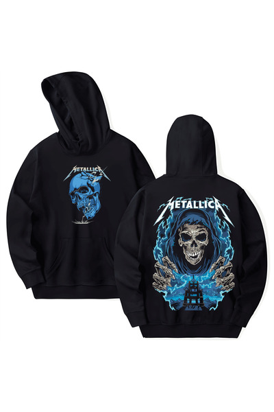 STİL-X Hanorac cu glugă din bumbac imprimat Metallica, cu mânecă lungă, cu 3 ...