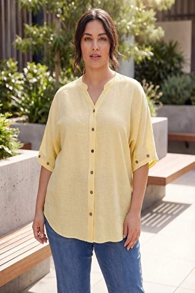 RMG Cufflink Detailed Linen Blend Comfortable Fit Plus Size Shirt