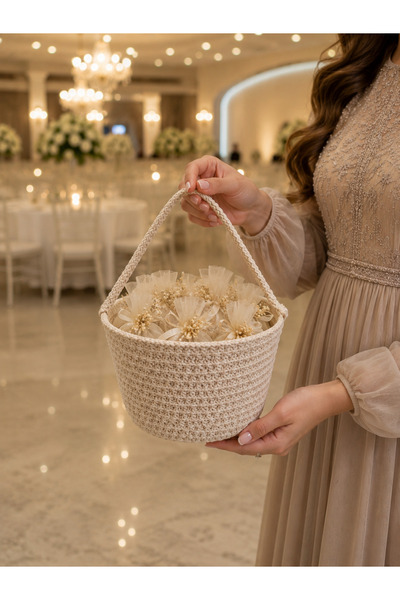 ÖRGÜM Coș de nuntă 14x14 cm Coș cu petale de trandafir Coș multifuncțional