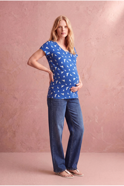 WESTMARK LONDON Maternity Blue Cotton V-Neck Short Sleeve Printed T-Shirt Adelyn