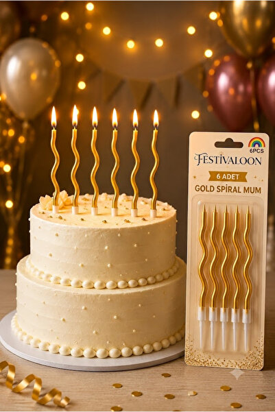 6’lı Gold Spiral Pasta Mumu Metalik Altın Dalgalı Doğum Günü Mumu Parti Süsleme Mumu