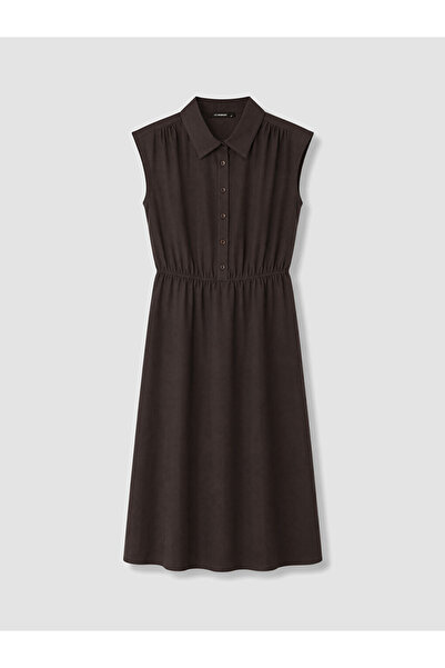 LC Waikiki Lcwaikiki Curve Brown Plus Size Modal Blend Shirt Dress