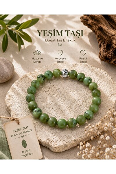 Liacharm Doğal Yeşim (Ceyt) Taşı Erkek Kadın Bileklik - Doğal Nefrit Yeşimi K...