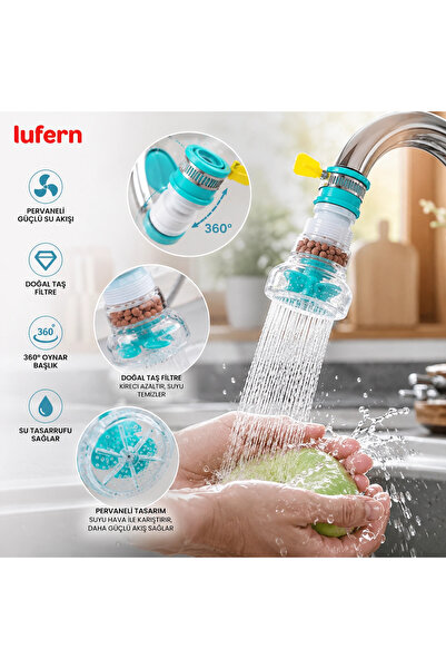 Lufern Oynar Başlıklı Pervaneli Taşlı Musluk Başlığı 360 Derece Dönebilir Fil...