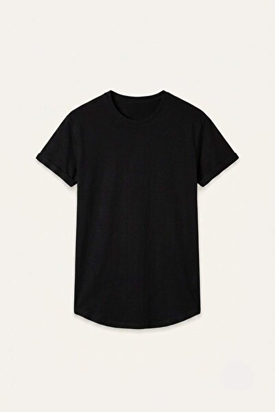 DeFacto Long Muscle Fit Crew Neck Basic Short Sleeve Black T-Shirt N2104Az26Au